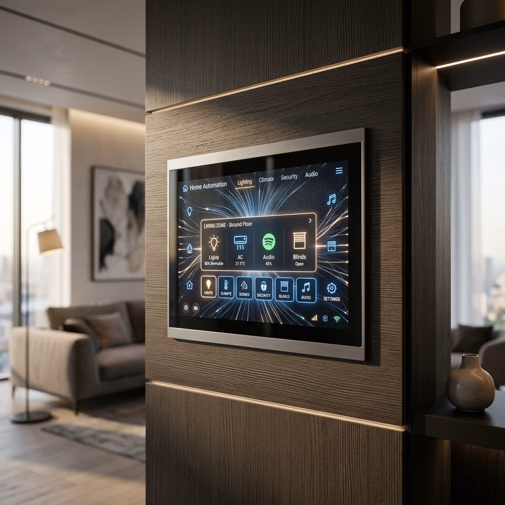 Panel de control domótico en una vivienda moderna de Cali