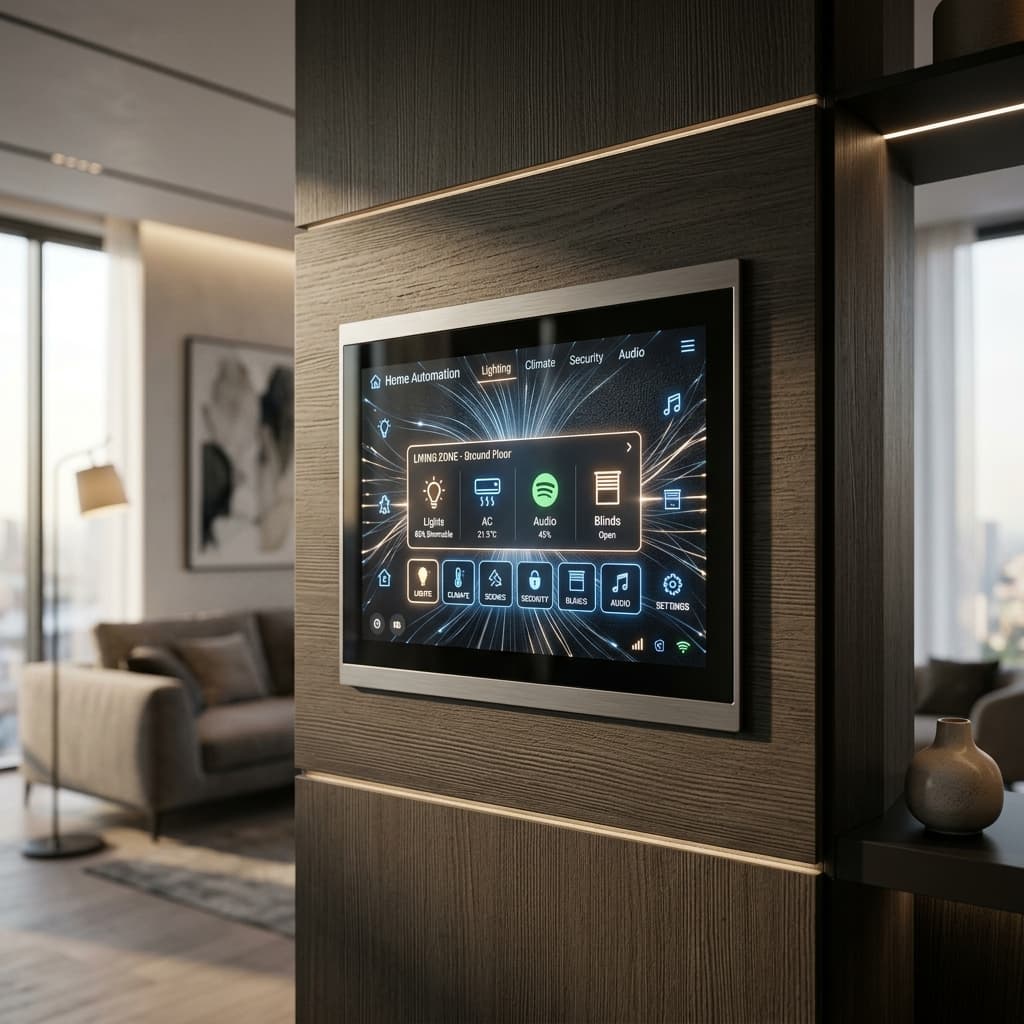 Panel de control domótico en una vivienda moderna de Cali