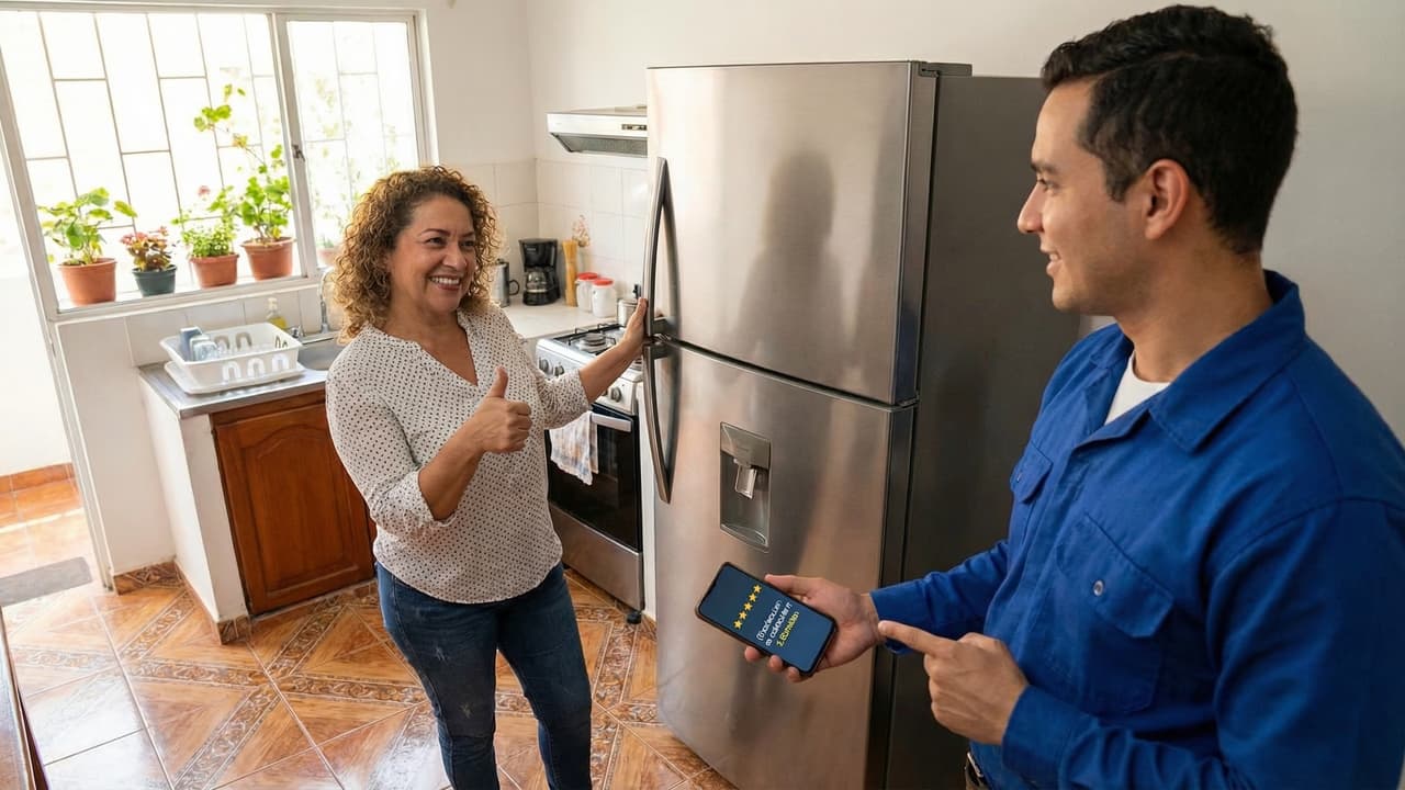 Pantalla mostrando perfil de técnico con calificaciones verificadas de clientes