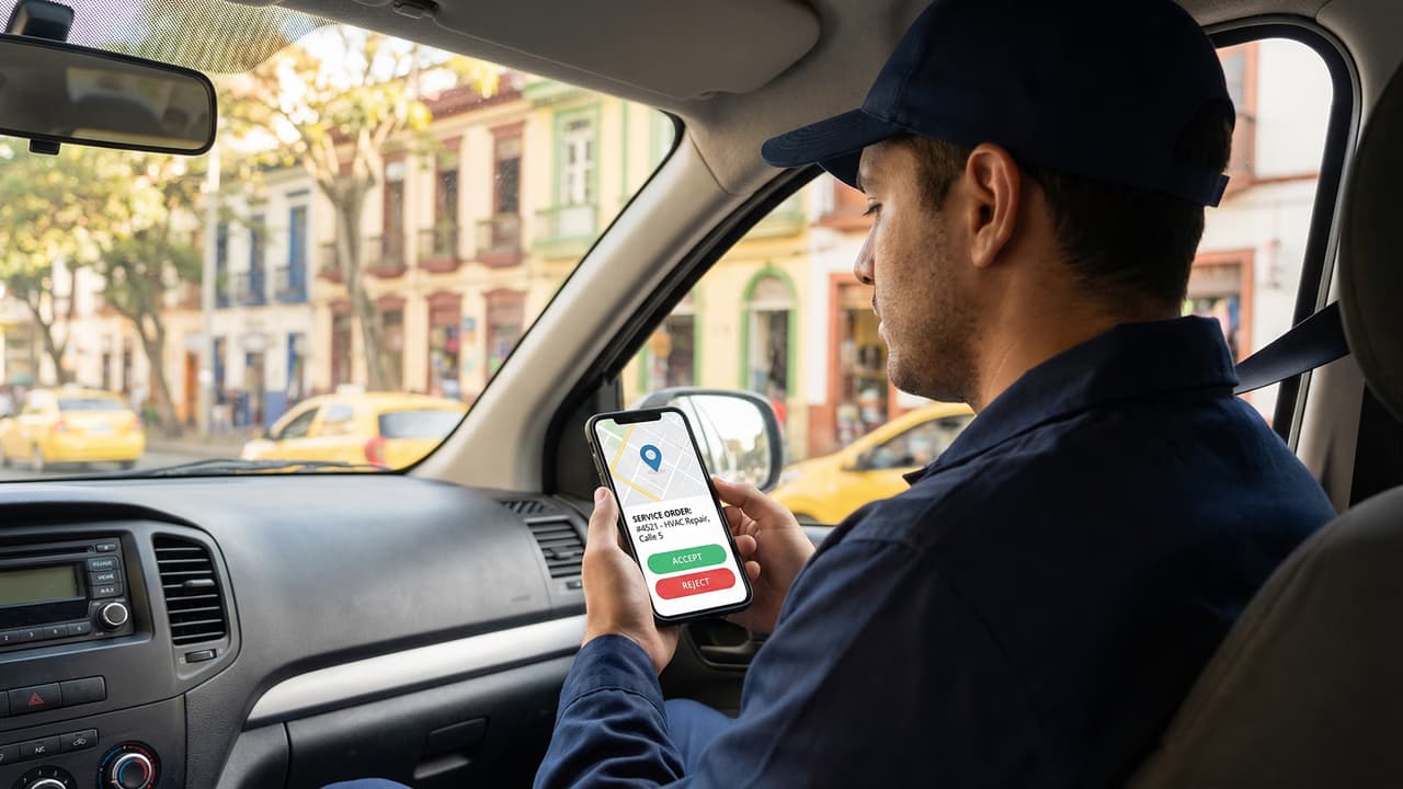 App SomosTécnicos mostrando panel de órdenes activas para técnico en Cali