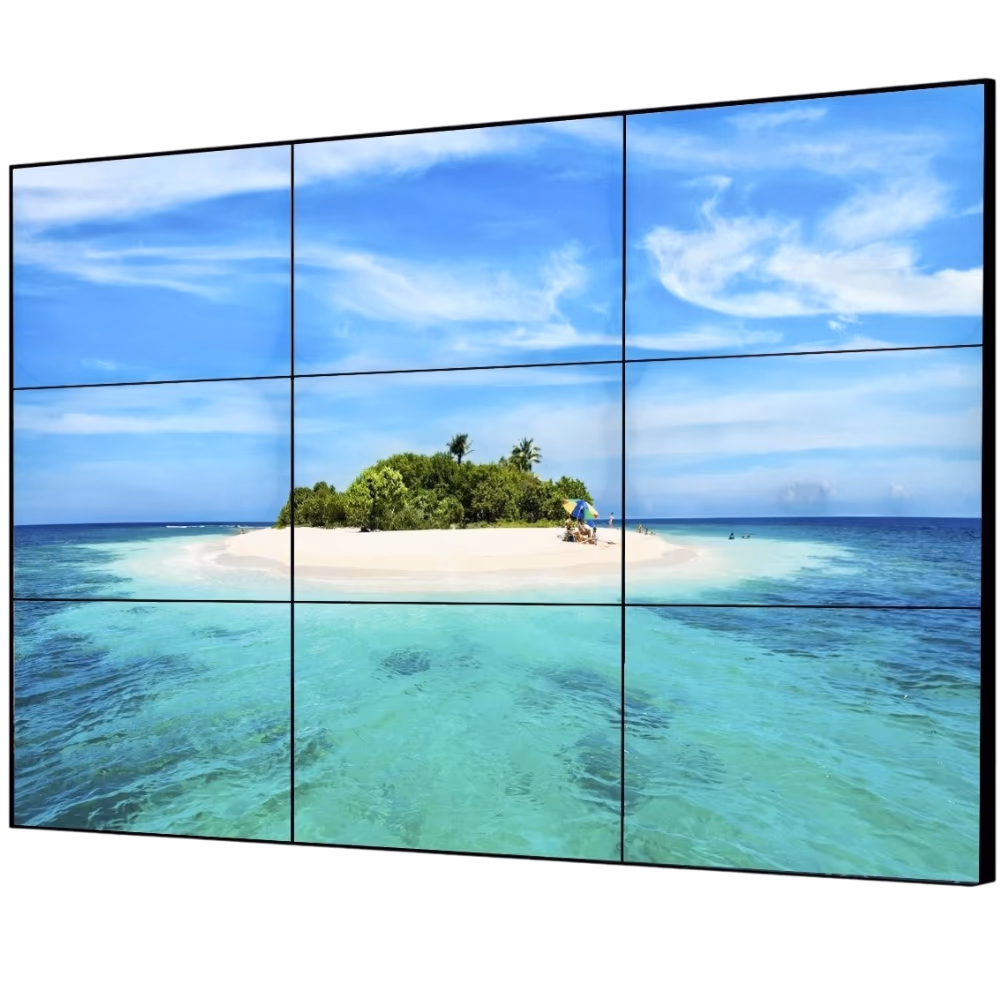 Video wall de nueve paneles reproduciendo una sola imagen continua