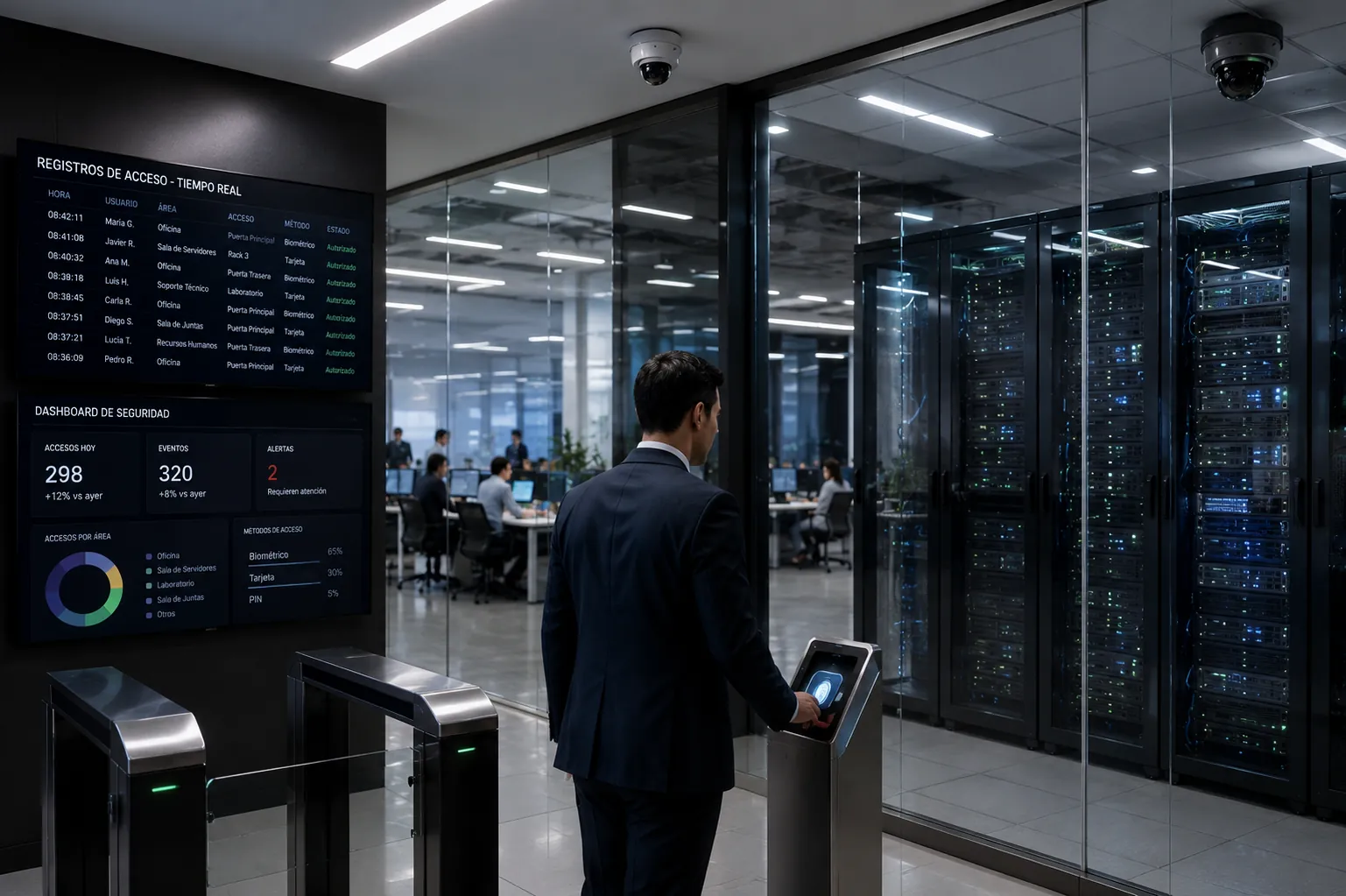 Sistema de control de acceso por huella instalado en oficinas empresariales en Cali