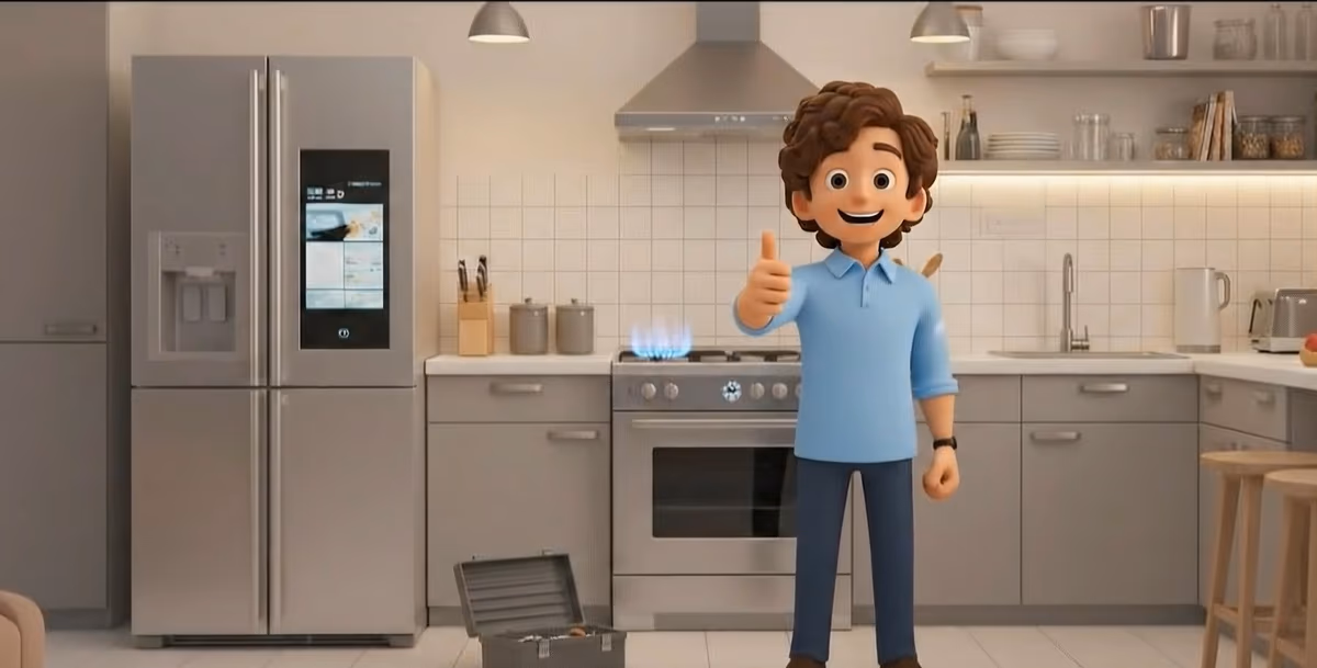 Técnico reparando electrodoméstico en el hogar