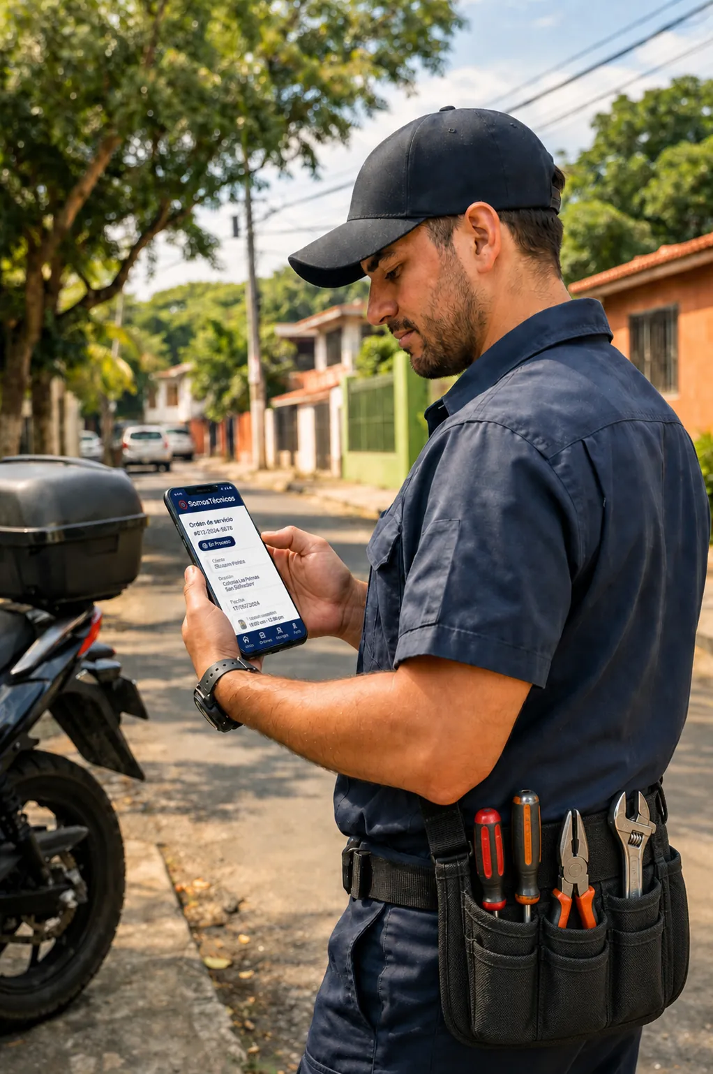 Técnico de SomosTécnicos en moto, listo para servicio a domicilio en Cali