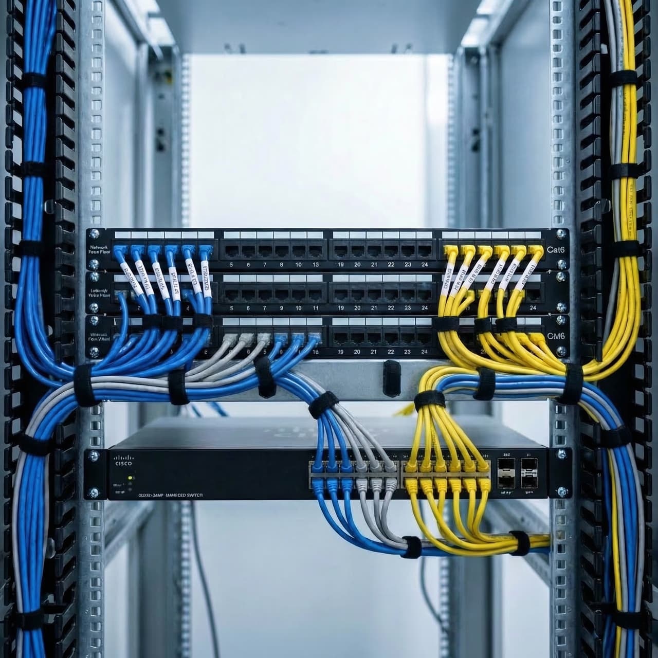 Instalación de cableado estructurado Cat6 en rack empresarial en Cali