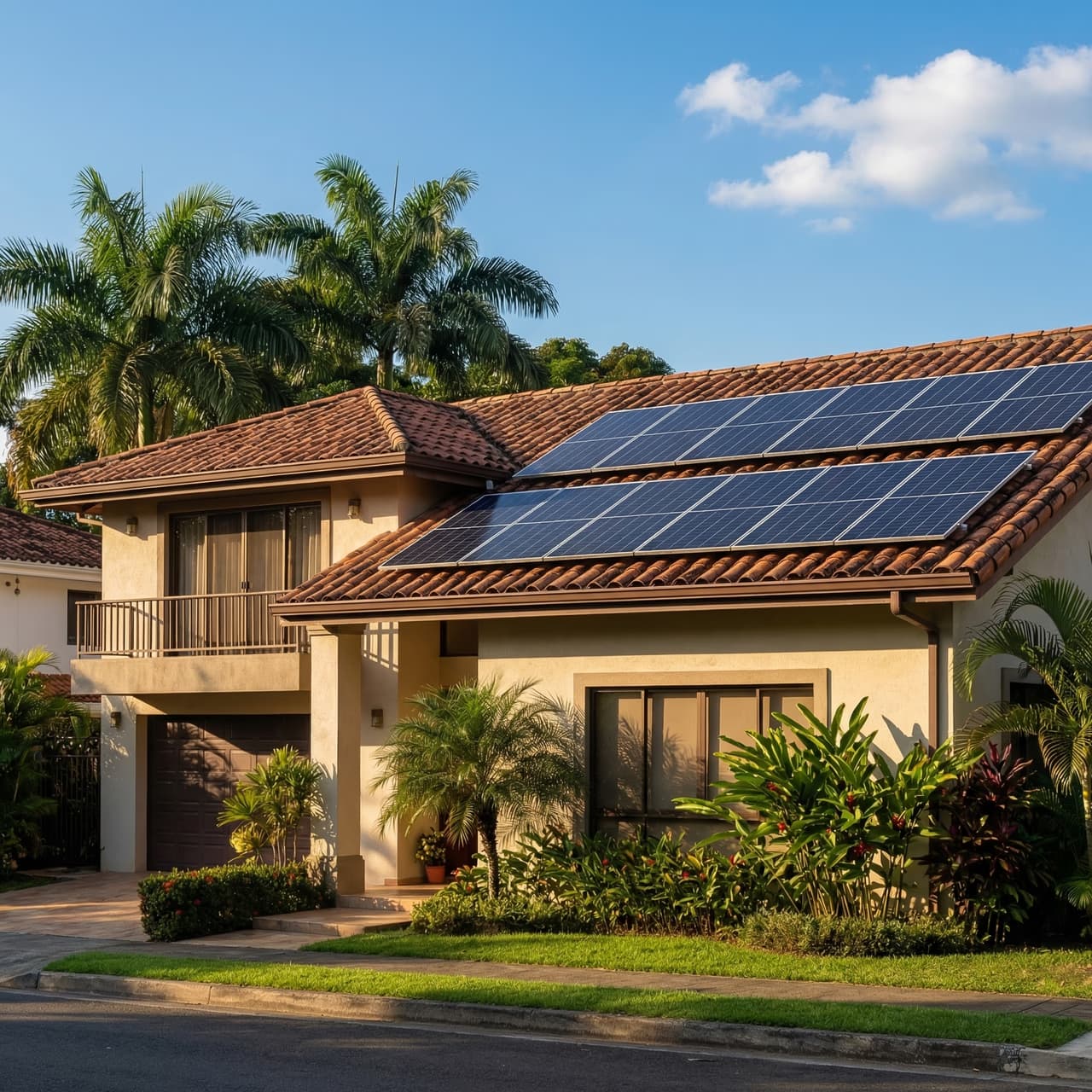 Sistema de paneles solares en techo de casa en Cali