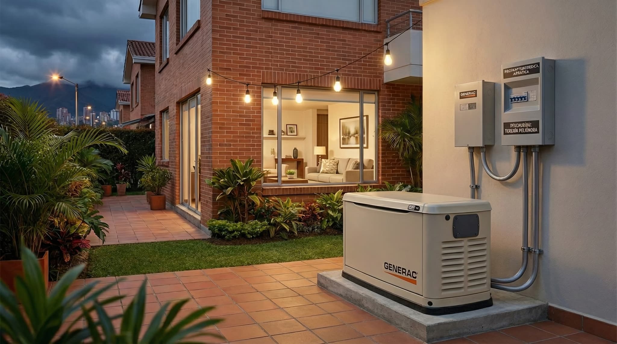 Planta eléctrica de gasolina instalada en hogar colombiano como respaldo de energía