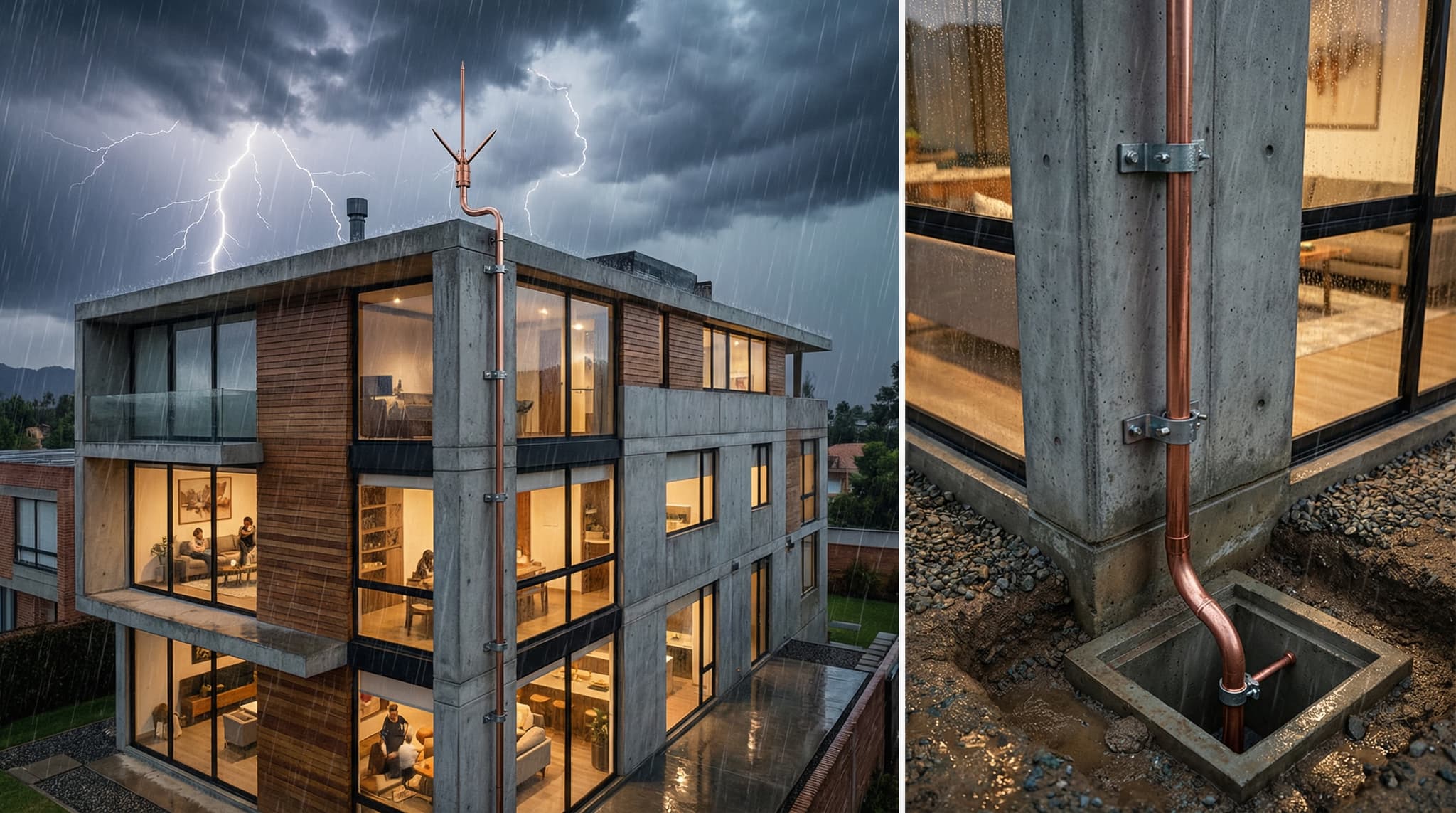 Sistema de protección contra rayos y sobretensiones instalado en edificio en Cali Colombia