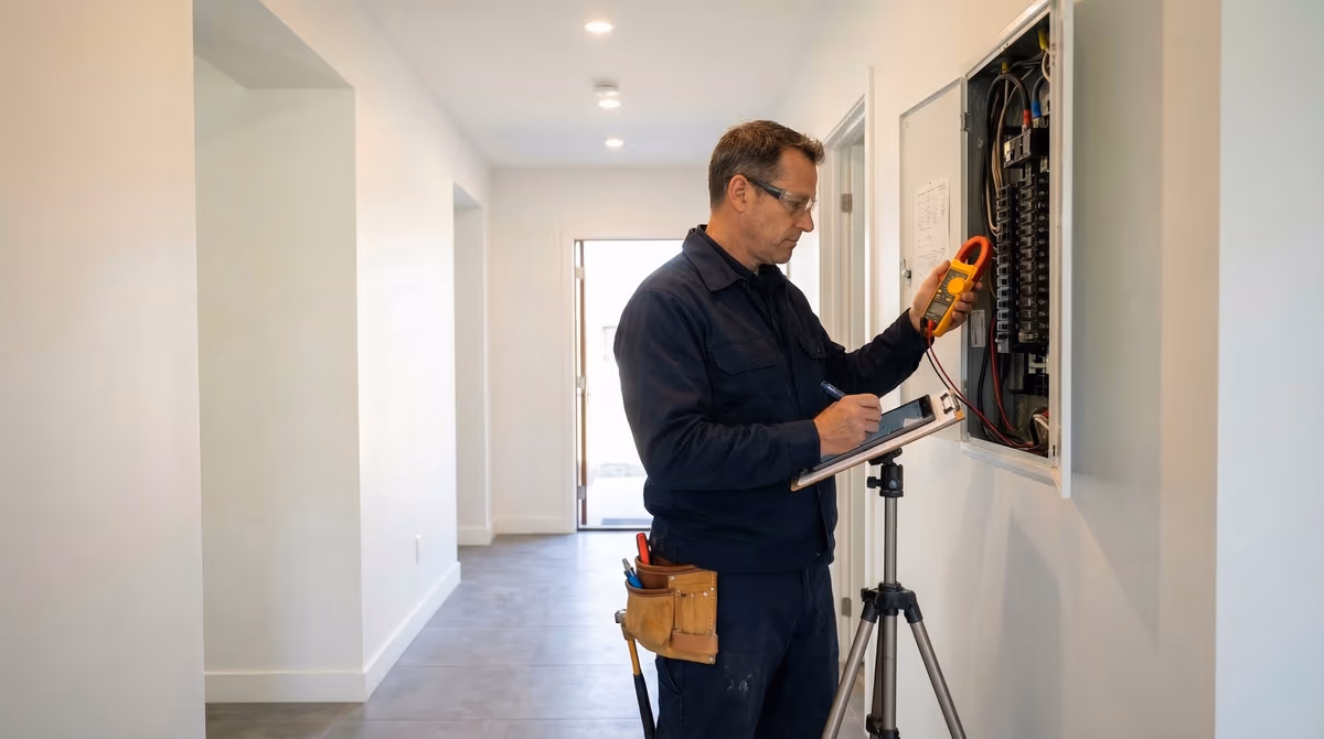 Electricista revisando instalación eléctrica en vivienda de Cali Colombia