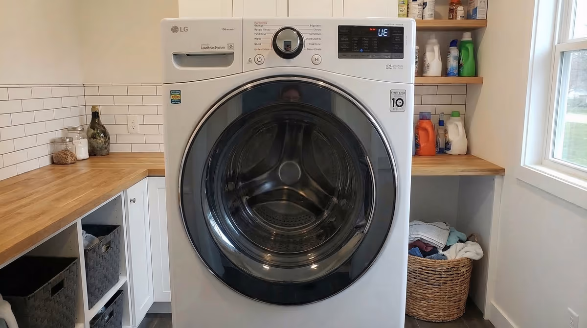 Error UE en lavadora LG — desbalance del tambor