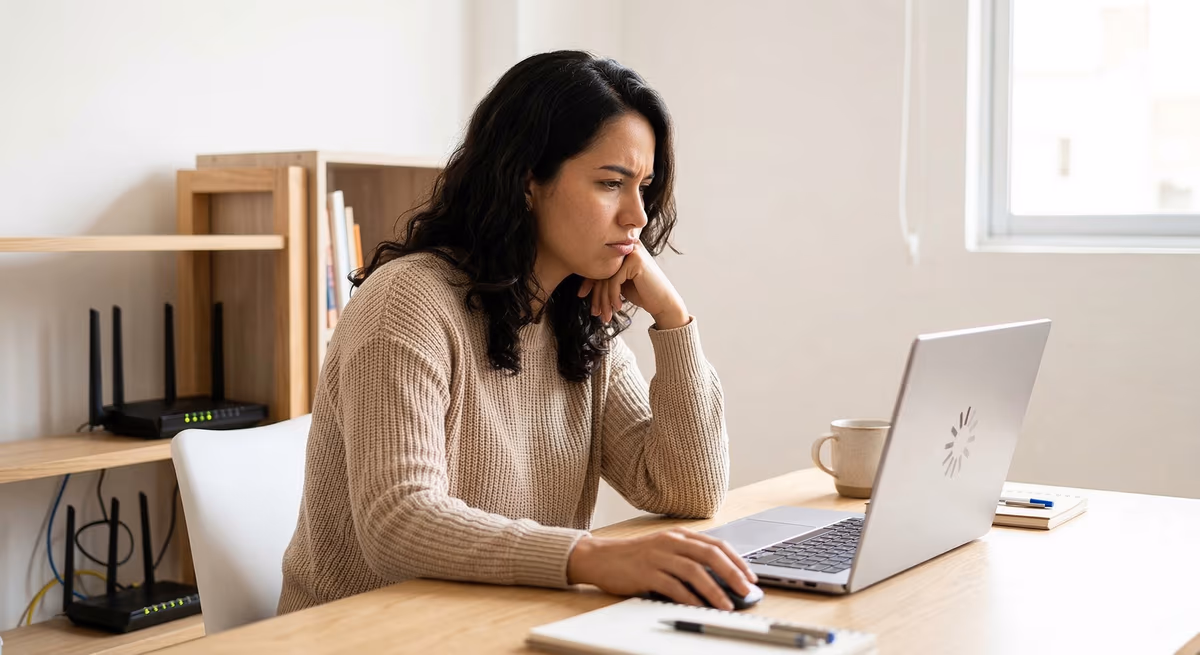 Router WiFi con indicadores de señal débil en hogar colombiano