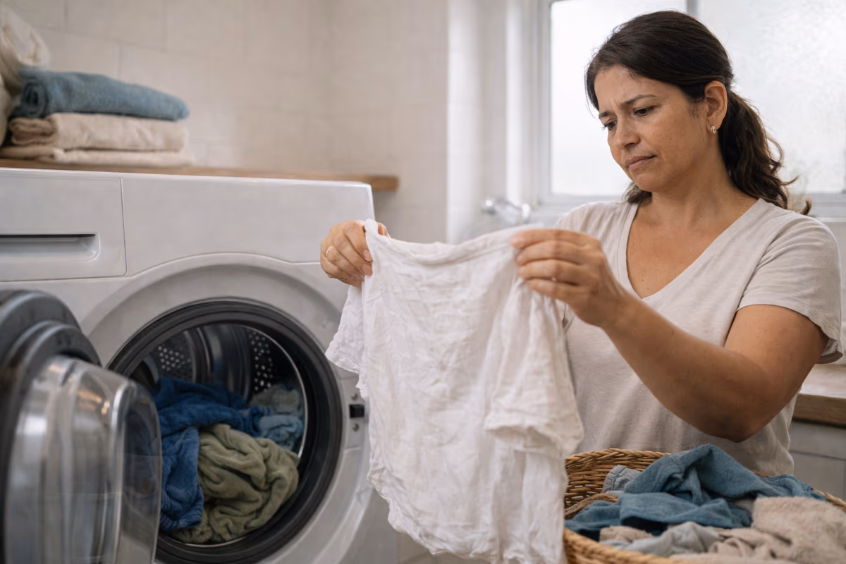 Ropa húmeda saliendo de secadora junto a ducto de ventilación revisado