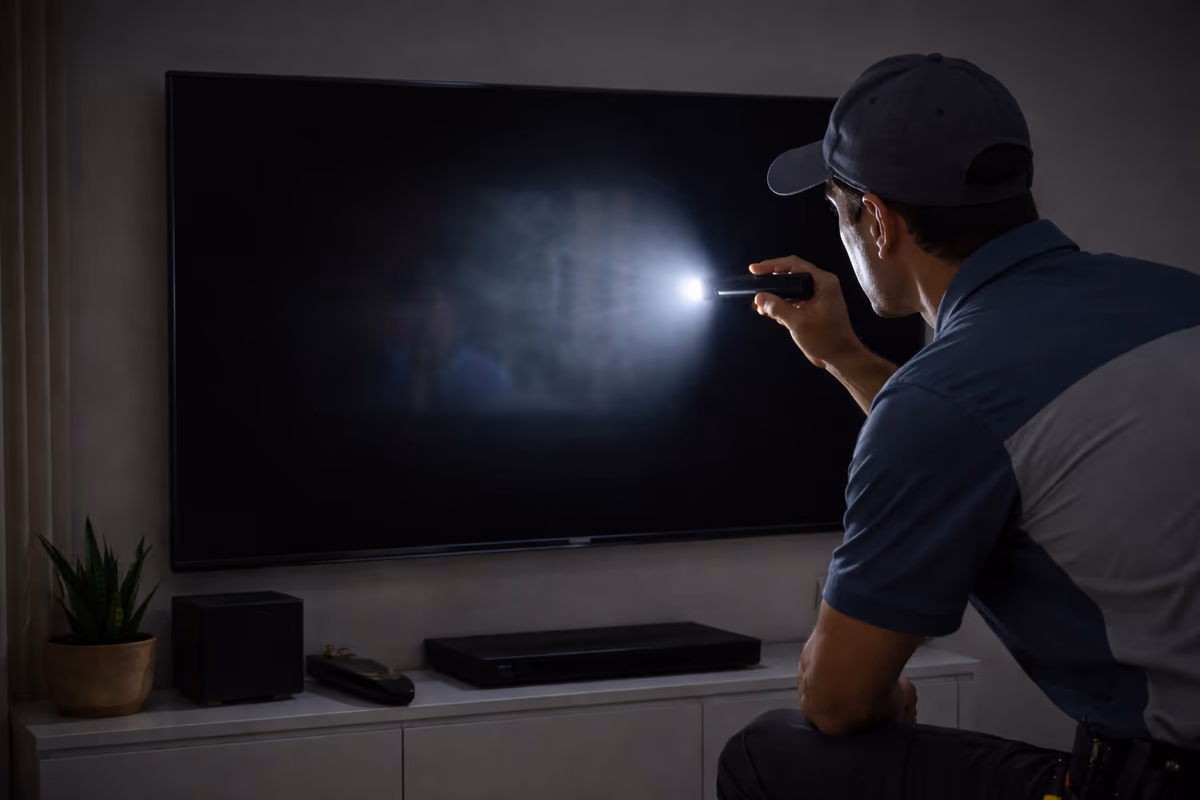 TV con audio y sin imagen para diagnóstico de backlight